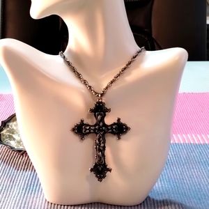 Vintage Huge Beautiful Pewter Sculpted Floral Cross